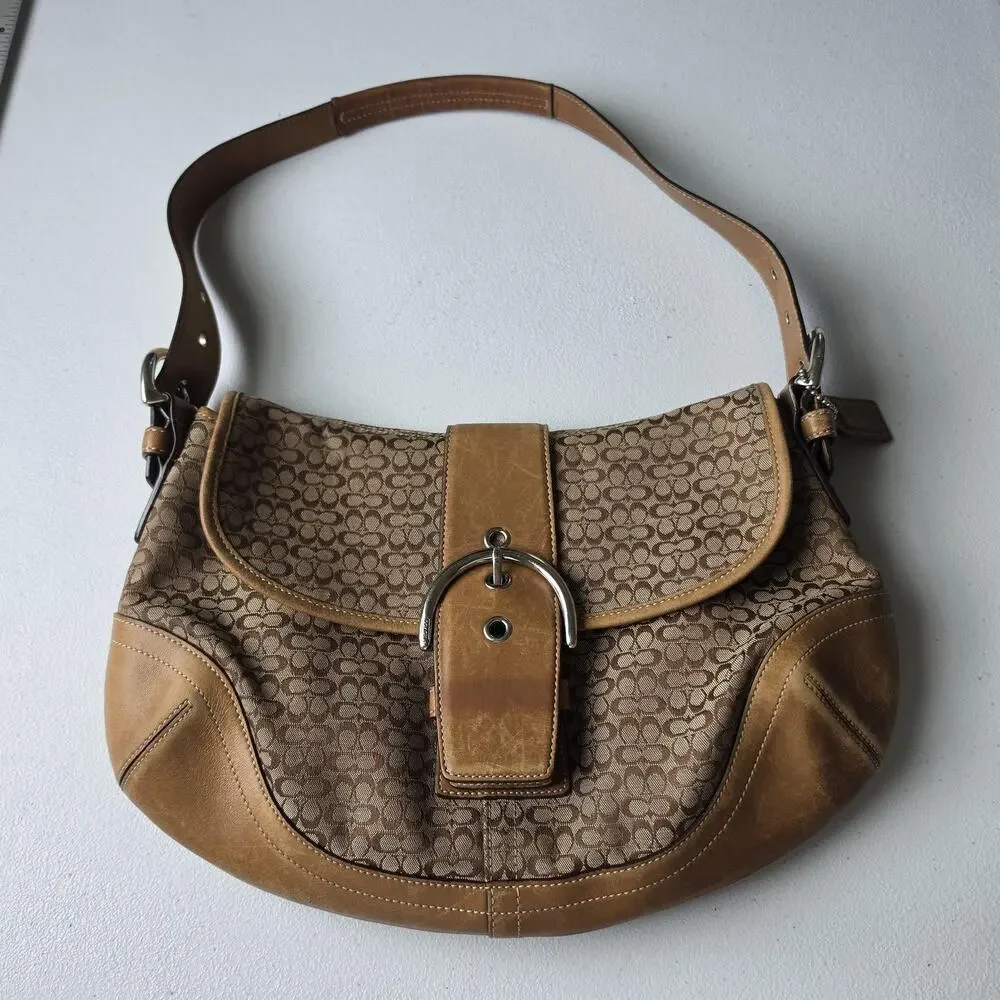 Vintage Coach Signature Soho Bag 6808 Medium Brown Canvas CC Leather Shoulder